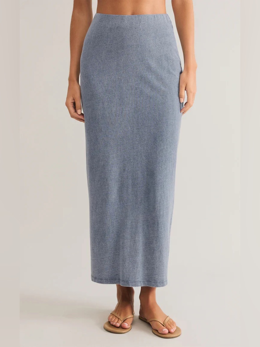 Z Supply Gail Jersey Denim Midi Skirt in Medium Indigo